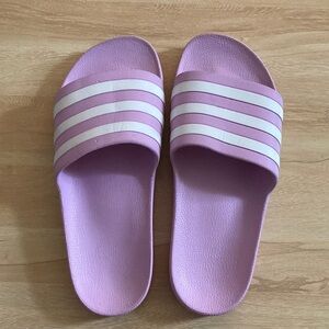 Adidas Pink Slide Sandals White Stripes Pool Beach Women’s size 8